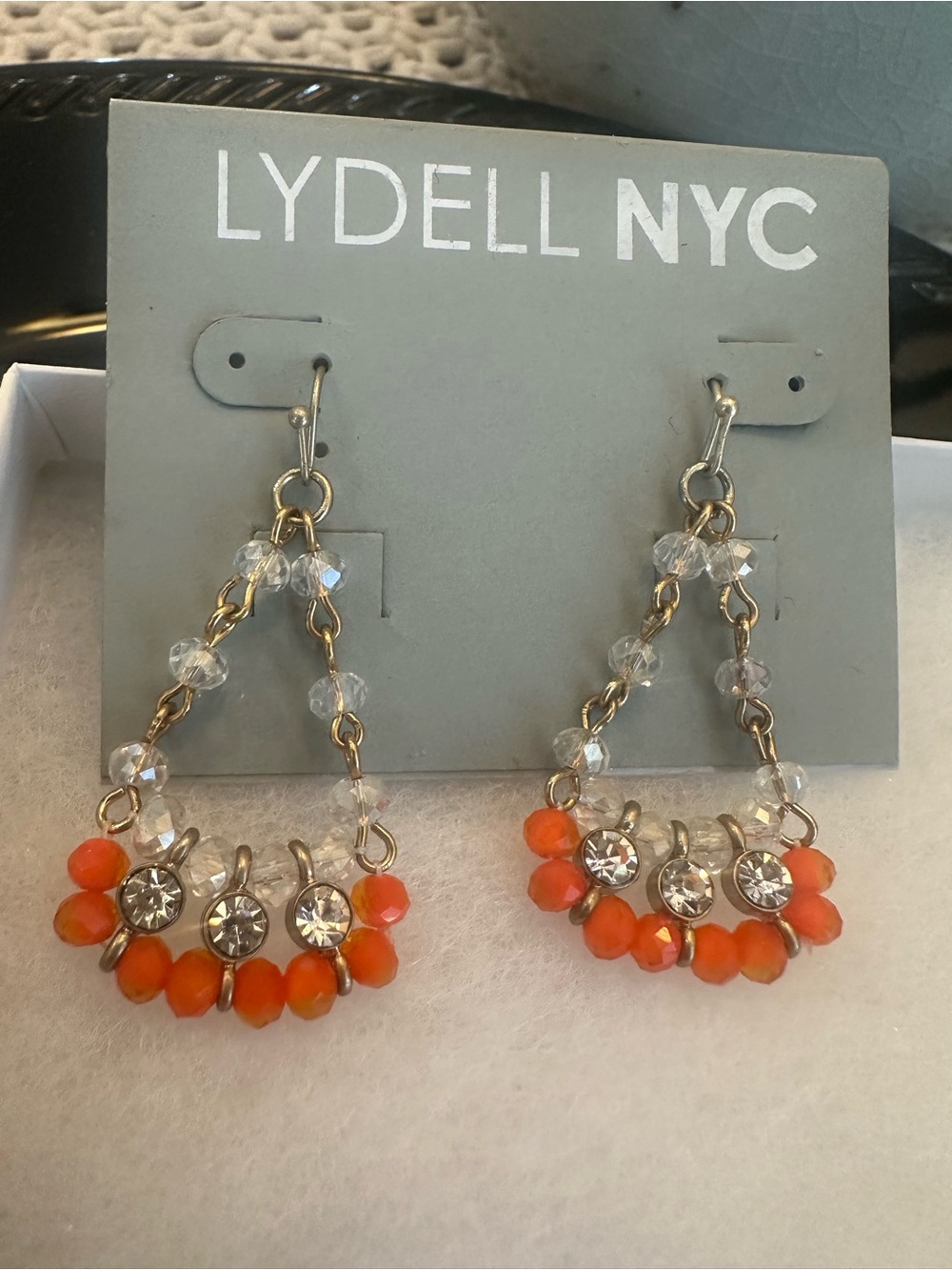 NWT Lydell NYC Gold Tone Orange Beaded Chandelier Drop Earrings